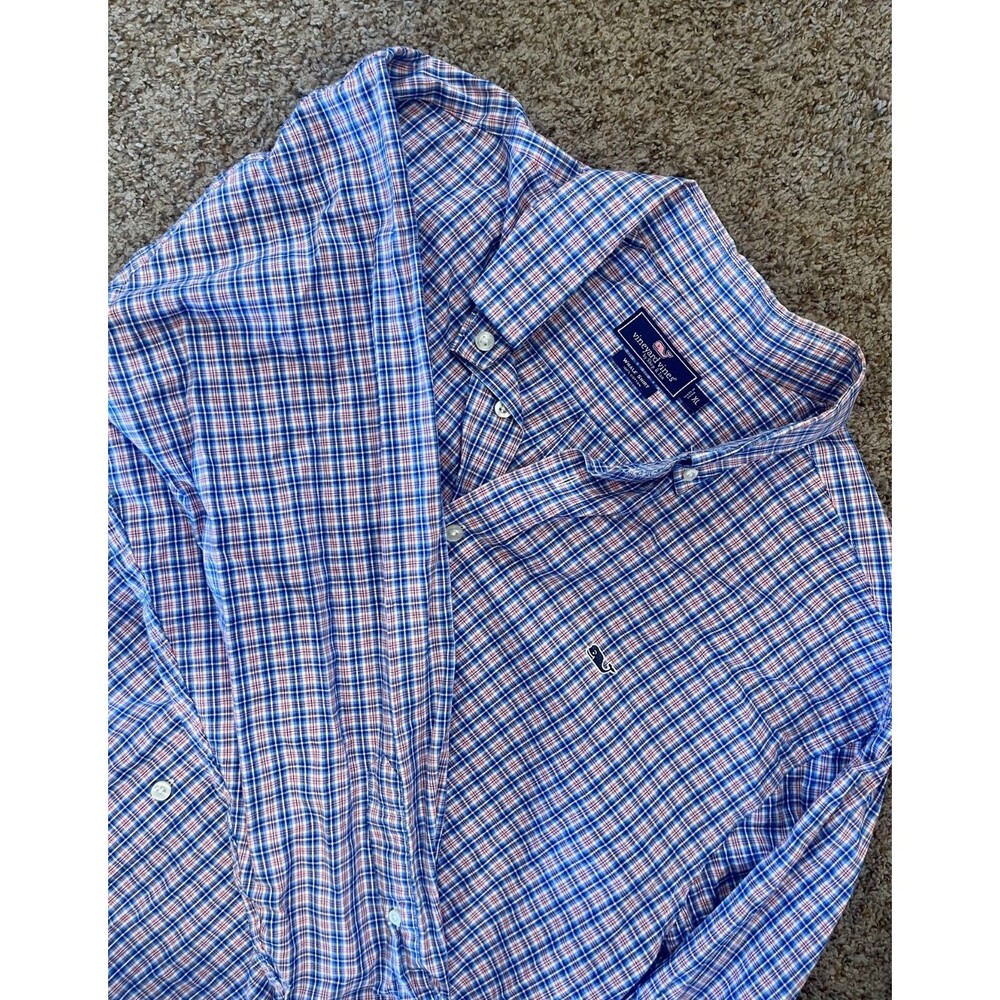 Vineyard Vines Whale Shirt Mens XL Plaid Button Down Long Sleeve Blue Red 1034